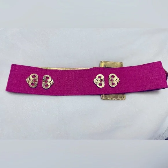 Vintage I. MAGNIN Fuchsia gold Studded belt Made In Italy - Picture 2 of 4
